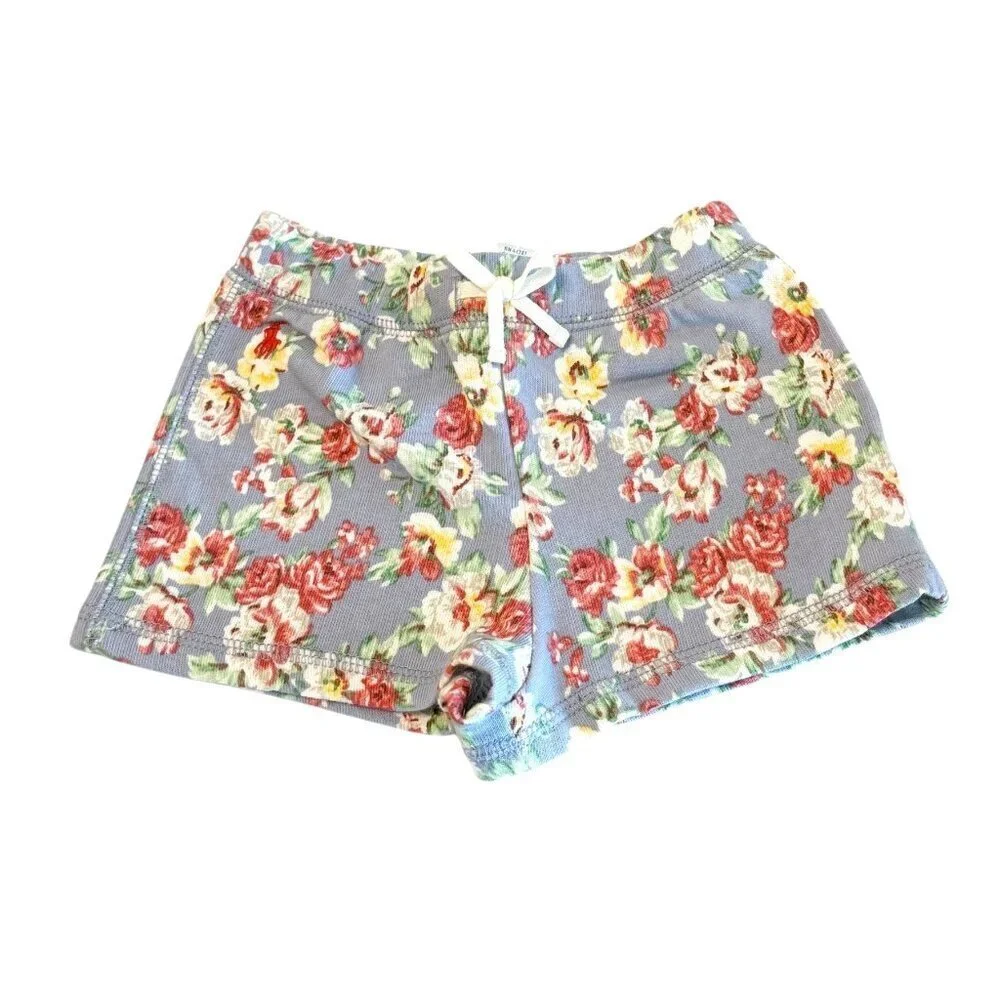 Ralph Lauren Girl's French Terry Floral Shorts Blue Pink Size 6X NWT